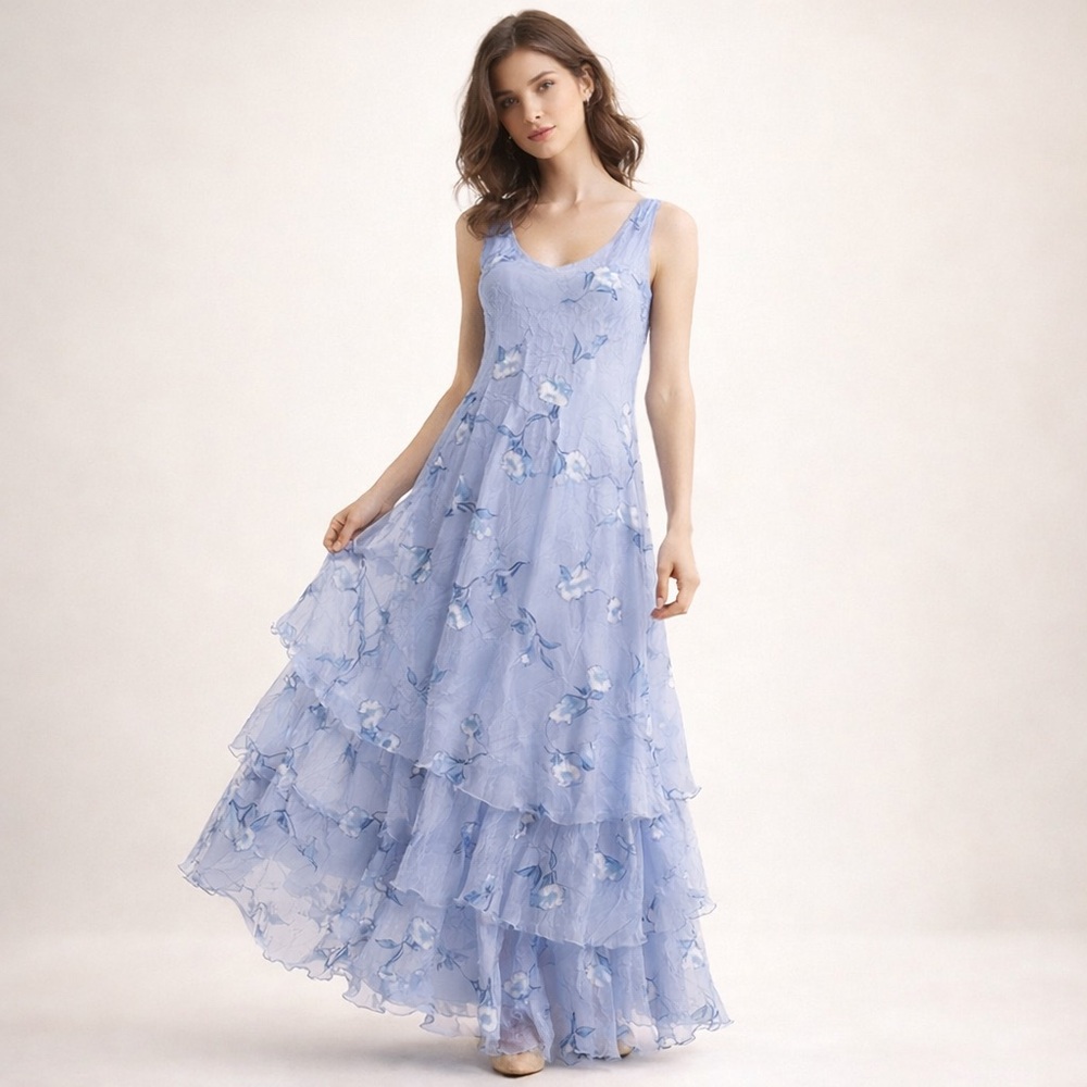 Vintage 90s Y2K Maxi dress Fairy Fluid Flowy Ethereal Feminine Romantic Floral L - Picture 15 of 15